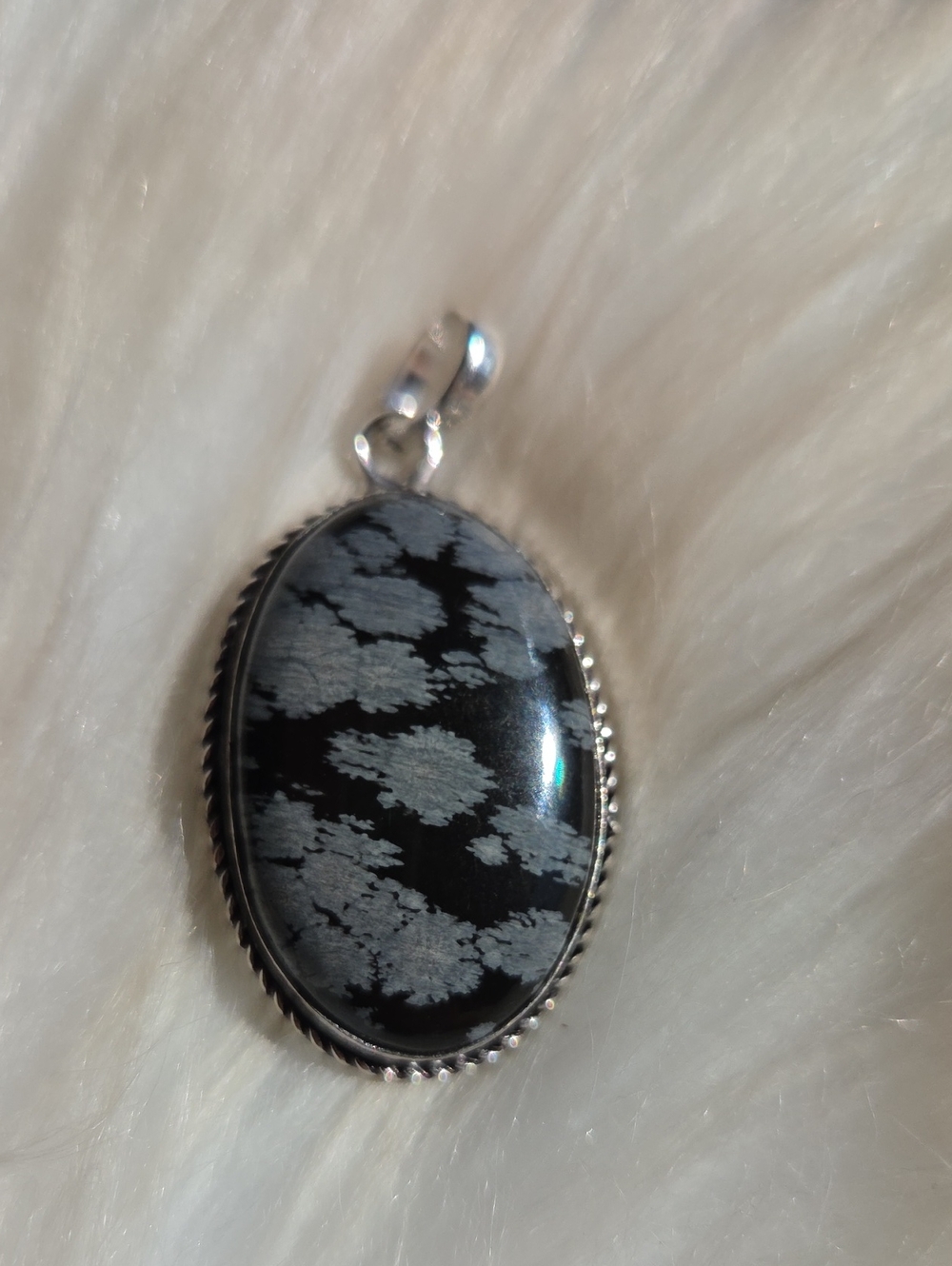 Snowflake Obsidian Silver Plated 925 Gemstone Necklace Pendant